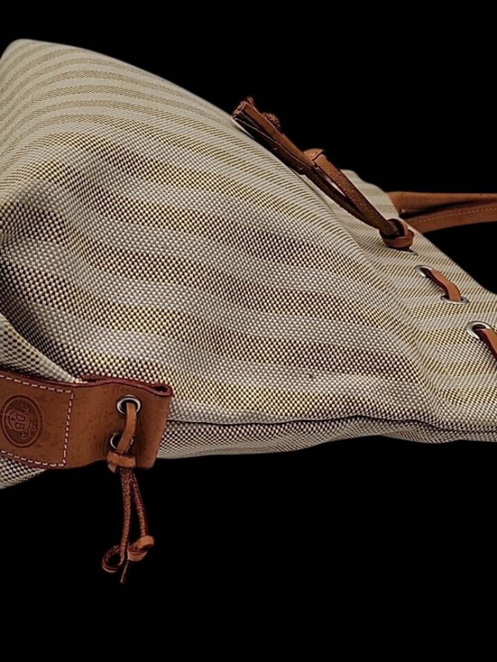 Vintage Dooney And Bourke Striped Tassel Tote Bag Leather Trip Beige & Creme - Picture 13 of 16